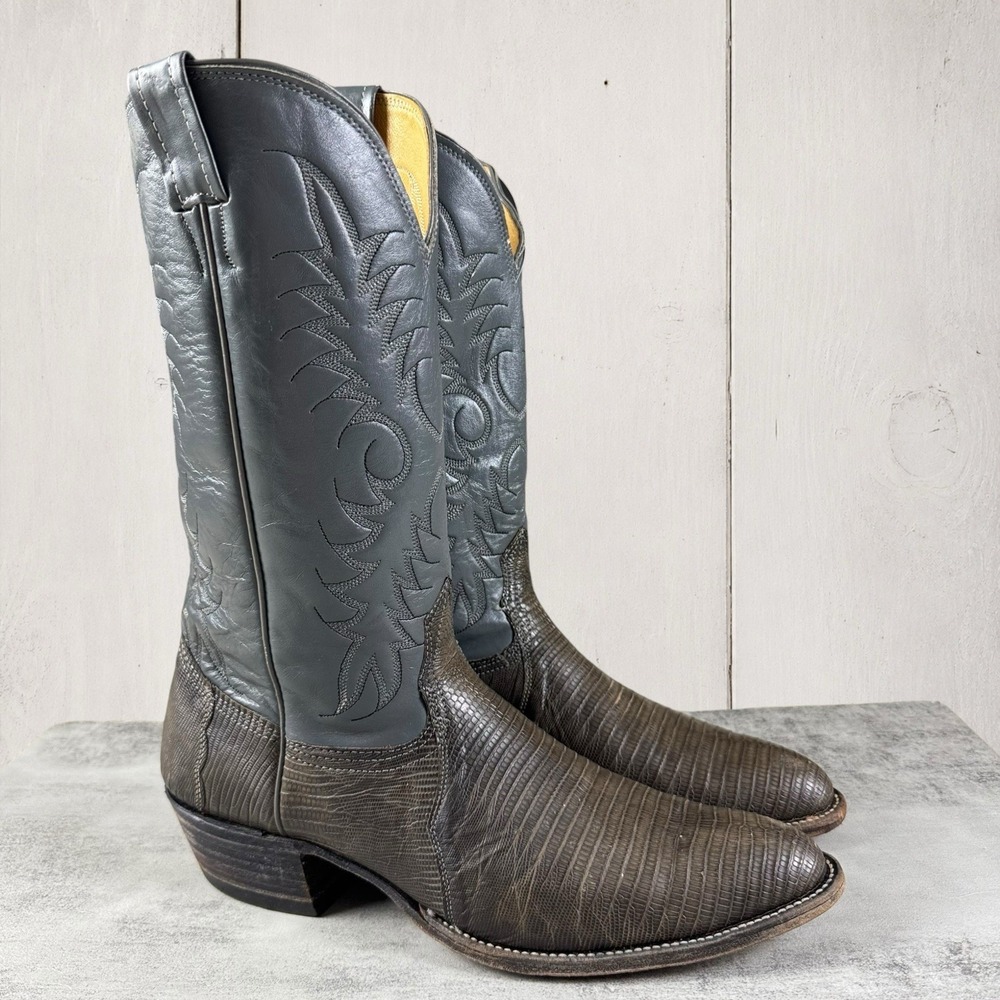 Vintage Nocona Lizard Skin Cowboy Boots Mens 12 B USA Gray Leather 2806 3217C